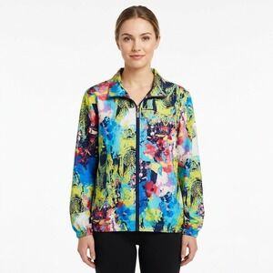 Koret Sport Windbreaker Jacket Womens Large Multi Color Abstract Print Zip Up‎